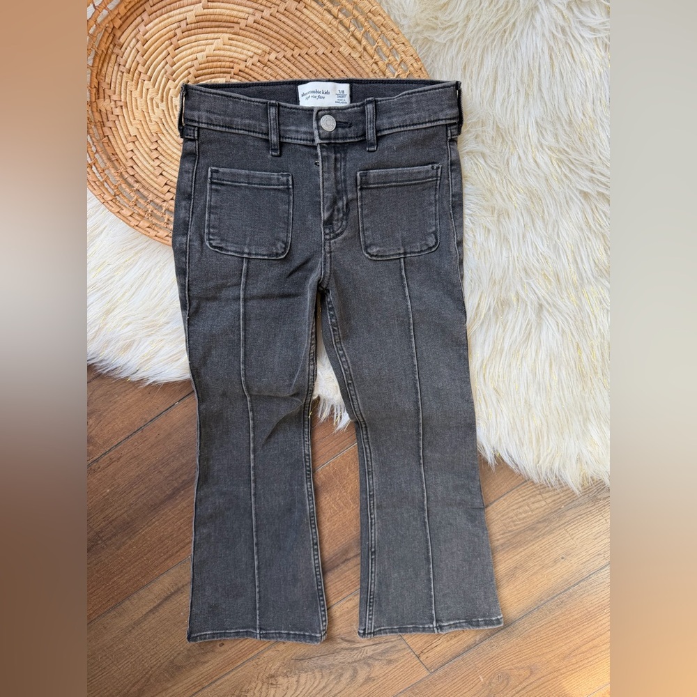Abercrombie Kids Black High Rise Flare Denim Jeans Girls Size 7/8 Short
